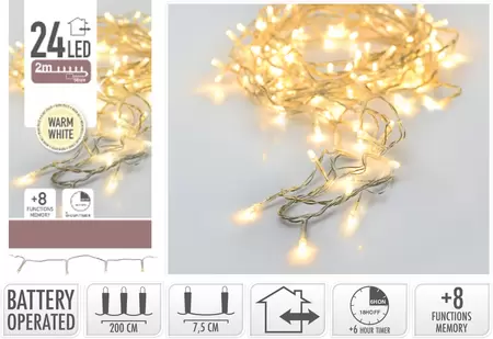 Batterijverlichting 24 LED 1,8m Transparant Snoer WW