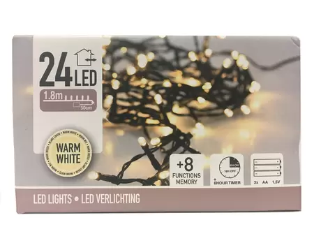 Batterijverlichting 24 LED 1,8m Timerfunctie