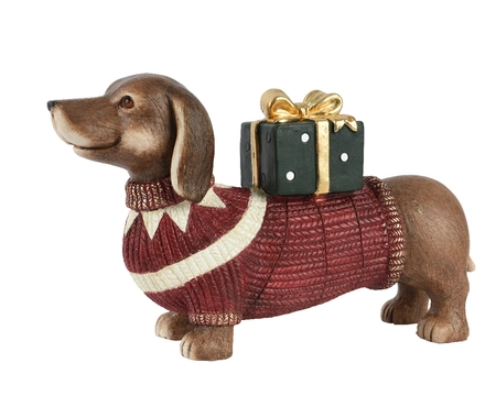 Beeld Kerst Teckel Rood 28cm