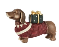 Beeld Kerst Teckel Rood 28cm