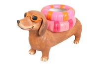 Bloempot Teckel Larry Zwemband Roze 52cm