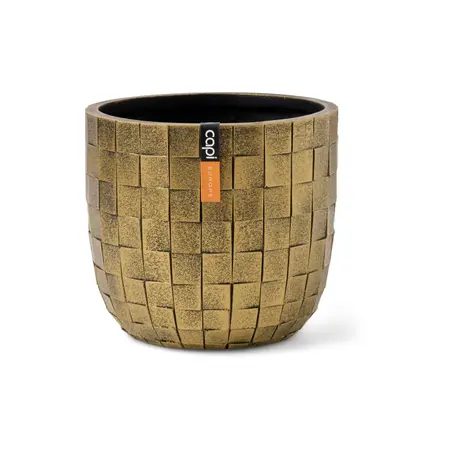 Capi Bloempot Bol Blocks Goud-Zwart Ø14cm