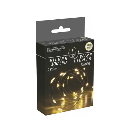Draadverlichting Zilver 100 LED 4,95m WW