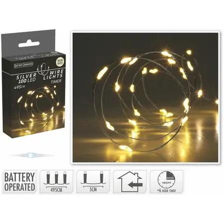 Draadverlichting Zilver 100 LED 4,95m WW