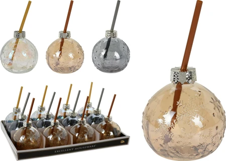 Drinkglas Kerstbal met Rietje Assorti 1st