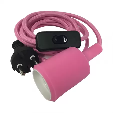 Siliconen fitting E27 roze met 3m snoer