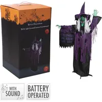 Halloween Heks met LED, Beweging en Geluid 170cm