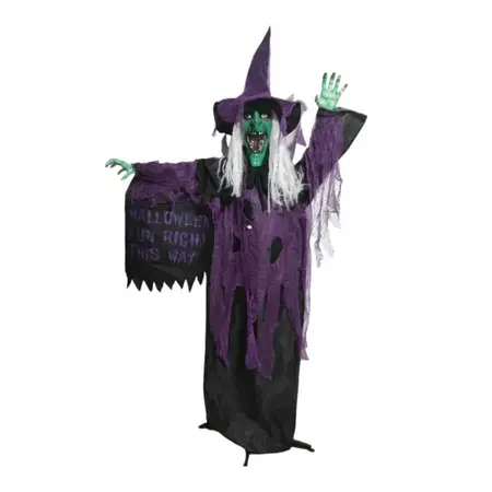 Halloween Heks met LED, Beweging en Geluid 170cm