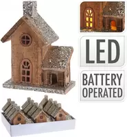 Houten Huisje met LED 21cm