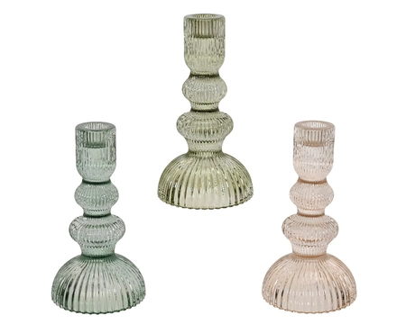Kandelaar Ribbel Glas 17,5cm Assorti 1st