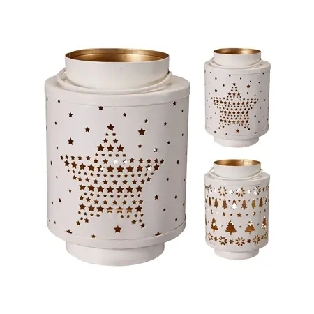 Kerst Lantaarn Metaal Wit en Goud Assorti 1st