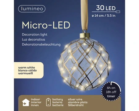 Kerstbal 30 LED Ø14cm Transparant WW