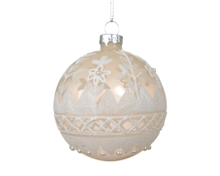 Kerstbal Bladeren Parels Glas Wit Ø8cm