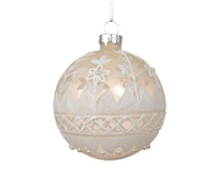 Kerstbal Bladeren Parels Glas Wit Ø8cm