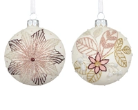 Kerstbal Bloemen Glitter Wol Wit Ø8cm Assorti 1st