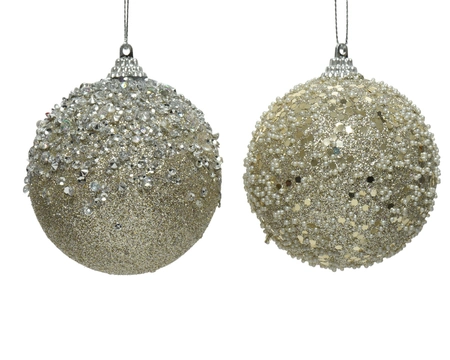 Kerstbal Foam Glitter Pailletten Ø10cm Champagne Assorti 1st