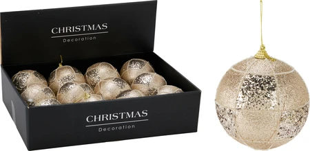 Kerstbal Geblokt Plastic Champagne Ø10cm