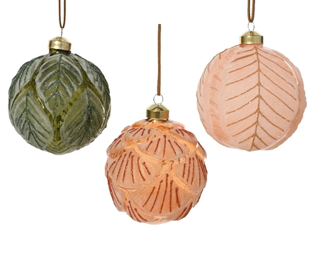 Kerstbal Glas Bladeren Ø8cm Assorti 1st