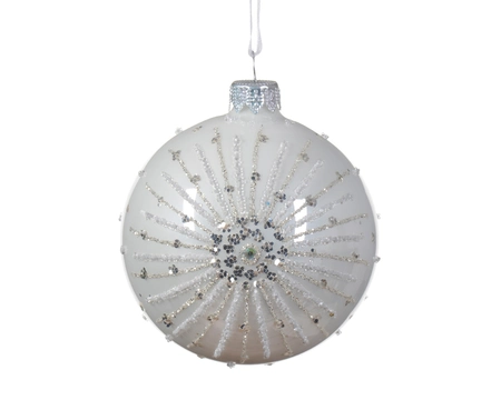 Kerstbal Glas Glitter Ø8cm Winter Wit