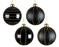 Kerstbal Glas Glitter Ø8cm Zwart Assorti 1st