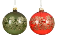 Kerstbal Glas Glitter Bloemen Ø8cm Assorti 1st