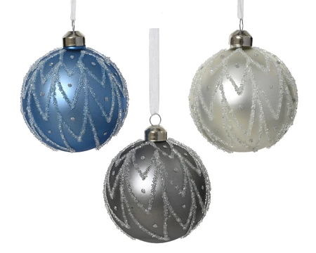 Kerstbal Glas Glitter Kralen Ø8cm Assorti 1st