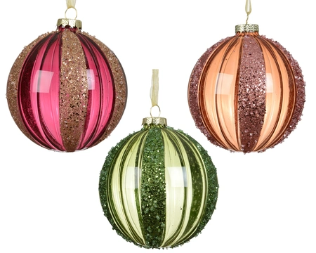 Kerstbal Glas Glitter Lines Ø10cm Assorti 1st