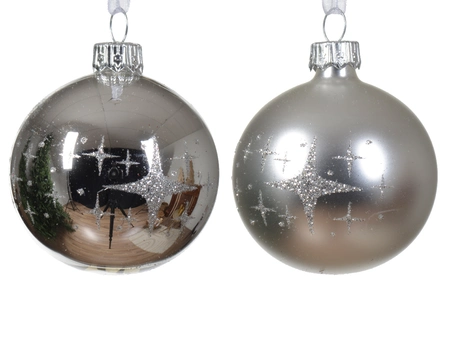 Kerstbal Glas Glitter Ster Ø6cm Zilver Assorti 1st