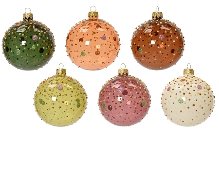 Kerstbal Glas Glitter Stip Color Ø8cm Assorti 1st