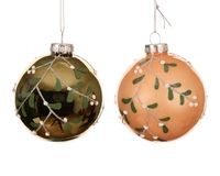 Kerstbal Glas Maretak en Bloemen Ø8cm Assorti 1st