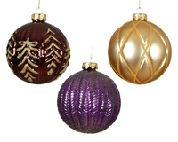 Kerstbal Glas Reliëf Ø10cm Assorti 1st