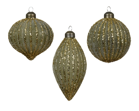 Kerstbal Glas Reliëf Ø8cm Groen Assorti 1st