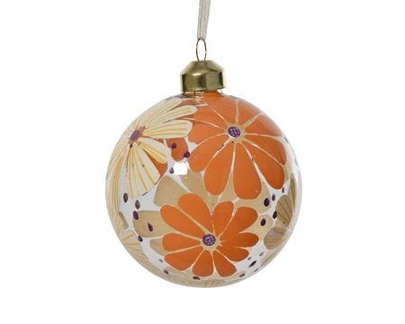 Kerstbal Glas Retro Bloemen Ø8cm 1st