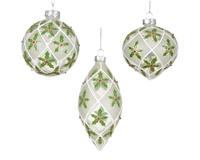 Kerstbal Glas Ruit Hulst Ø8cm Assorti 1st