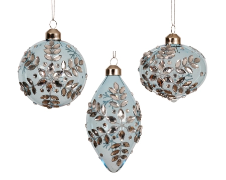 Kerstbal Glas Sneeuwvlok Hemelsblauw Ø8cm Assorti 1st