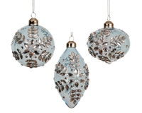 Kerstbal Glas Sneeuwvlok Hemelsblauw Ø8cm Assorti 1st