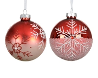 Kerstbal Glas Sneeuwvlok Kerst Rood Ø8cm Assorti 1st