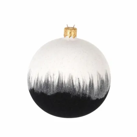 Kerstbal Glas Velvet Ø10cm Zwart-Wit 1st