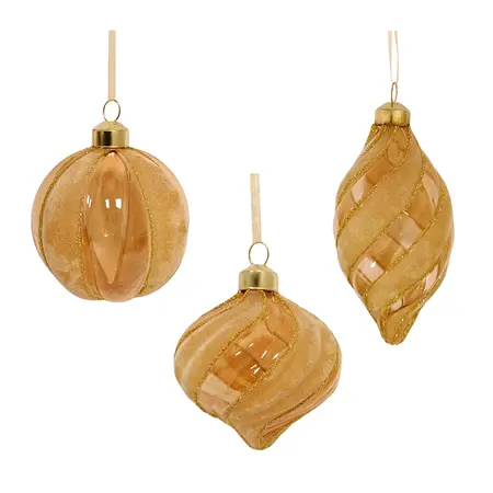 Kerstbal Glas Velvet Goud Ø8cm Assorti 1st