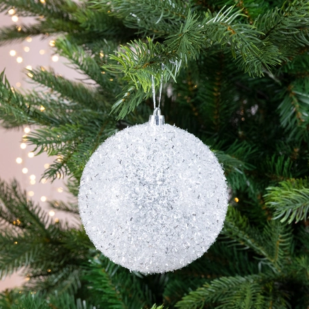 Kerstbal Ice Finish Glitter Plastic Wit Ø10cm