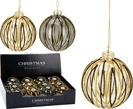 Kerstbal Glitter Stripes Glas Ø8cm Assorti 1st