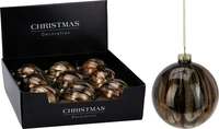 Kerstbal Marmer Bruin Glitter Glas Ø10cm