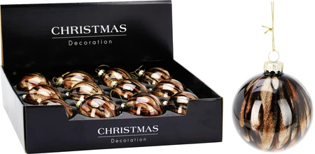 Kerstbal Marmer Bruin Glitter Glas Ø8cm