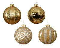 Kerstbal Reliëf Glas Goud Ø10cm Assorti 1st