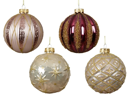 Kerstbal Reliëf Glas Roze Ø10cm Assorti 1st