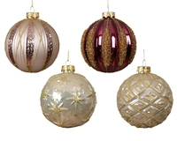 Kerstbal Reliëf Glas Roze Ø10cm Assorti 1st