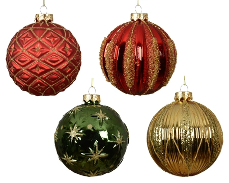 Kerstbal Reliëf Glas Traditioneel Ø10cm Assorti 1st
