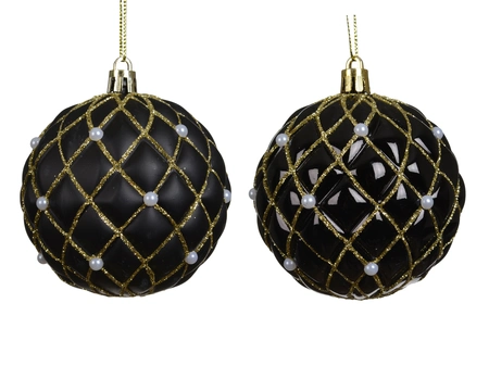 Kerstbal Ruit Plastic Zwart Ø8cm Assorti 1st