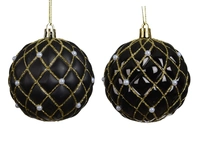 Kerstbal Ruit Plastic Zwart Ø8cm Assorti 1st