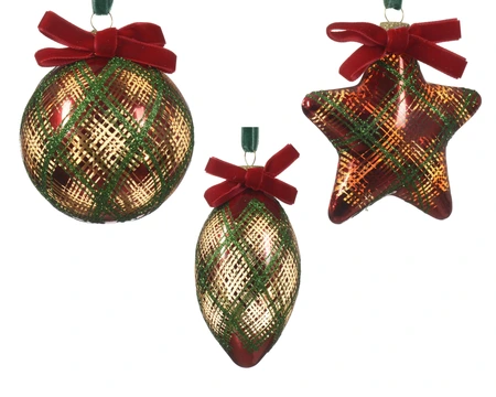 Kerstbal Ruit Strik Ø8cm Assorti 1st